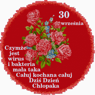 Czerwona etykieta z brokatowymi kwiatami na dzień chłopaka